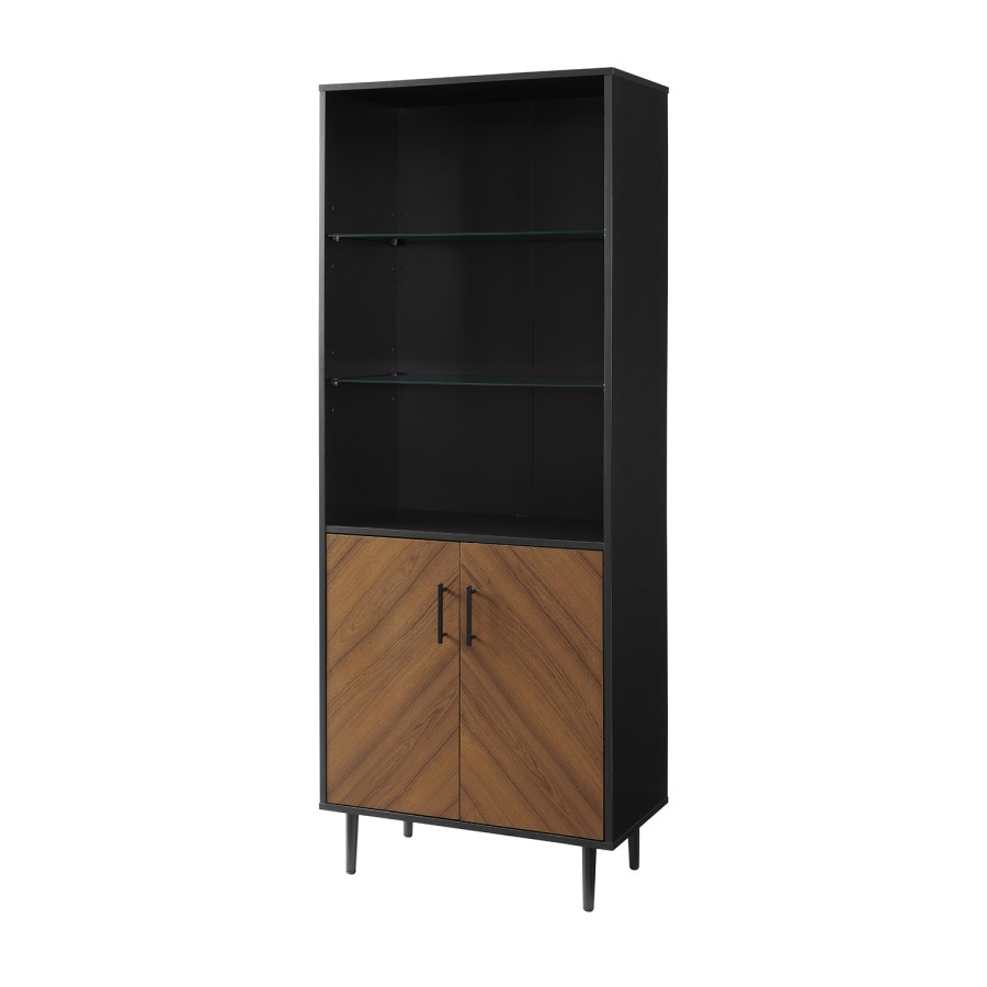 68" Bookmatch Hutch - Solid Black