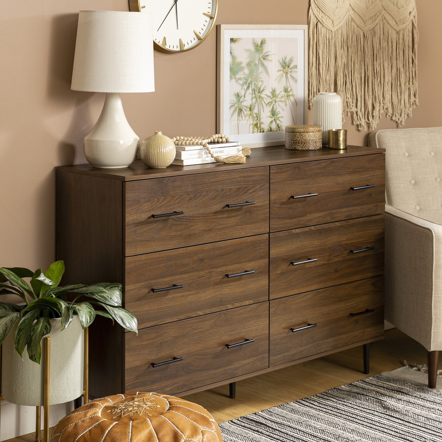 Modern Wood 6-Drawer Buffet - Dark Walnut - Furniture123