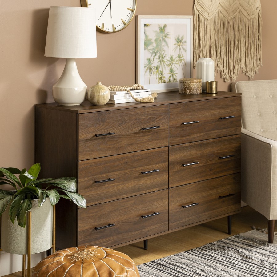 Modern Wood 6-Drawer Buffet - Dark Walnut