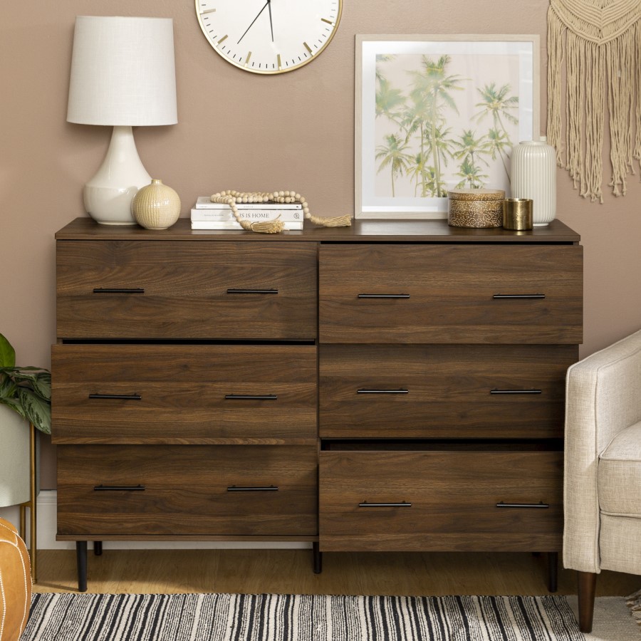 Modern Wood 6-Drawer Buffet - Dark Walnut