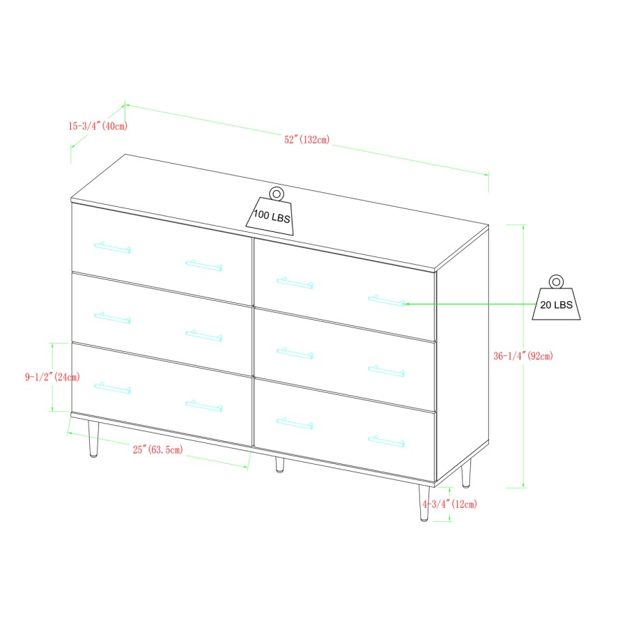 Modern Wood 6-Drawer Buffet - Dark Walnut