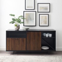 3 Door Sideboard Black with Dark Walnut