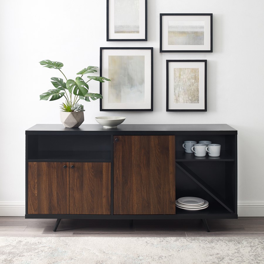 3 Door Sideboard Black with Dark Walnut