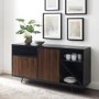 3 Door Sideboard Black with Dark Walnut
