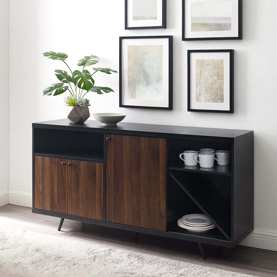 3 Door Sideboard Black with Dark Walnut