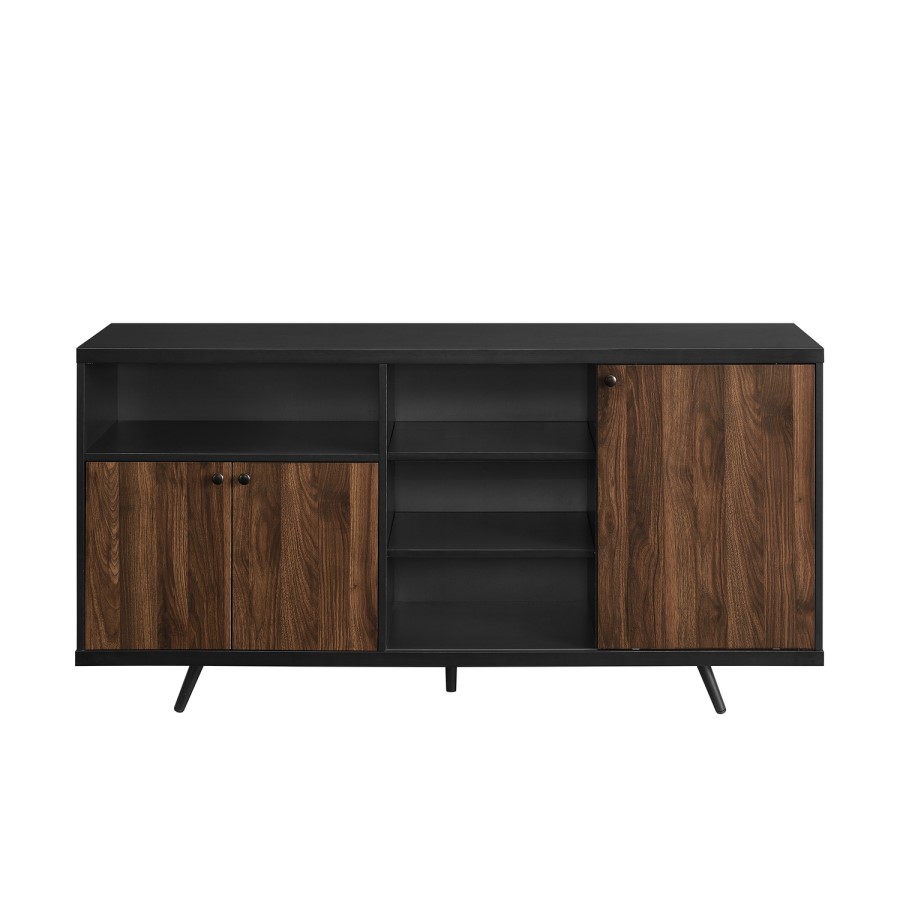 3 Door Sideboard Black with Dark Walnut