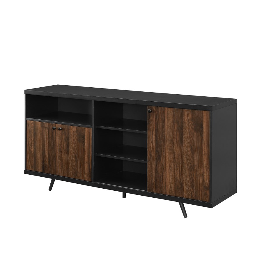 3 Door Sideboard Black with Dark Walnut