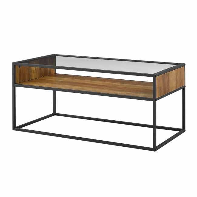 Small Glass and Rustic Oak Effect Coffee Table