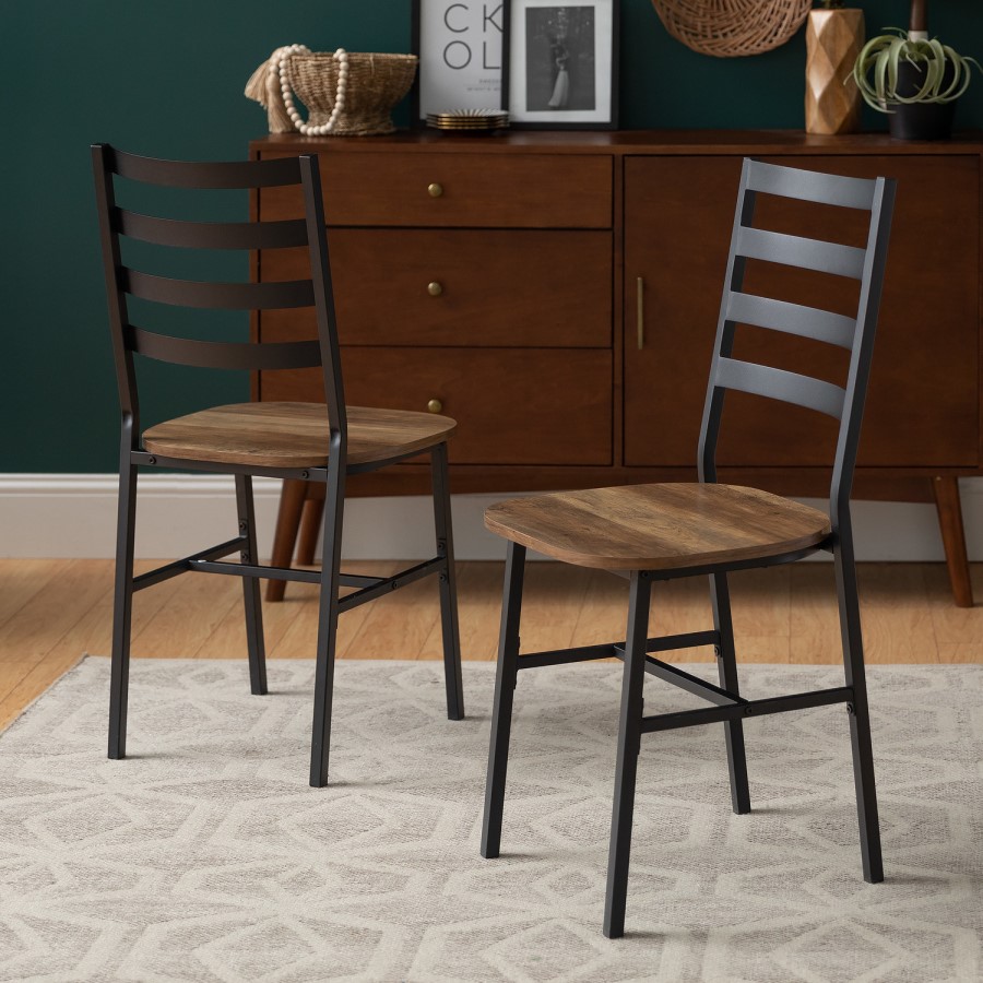 Slat Back Metal and Wood Dining Chair 2-Pack - Reclaimed Reclaimed Wood
