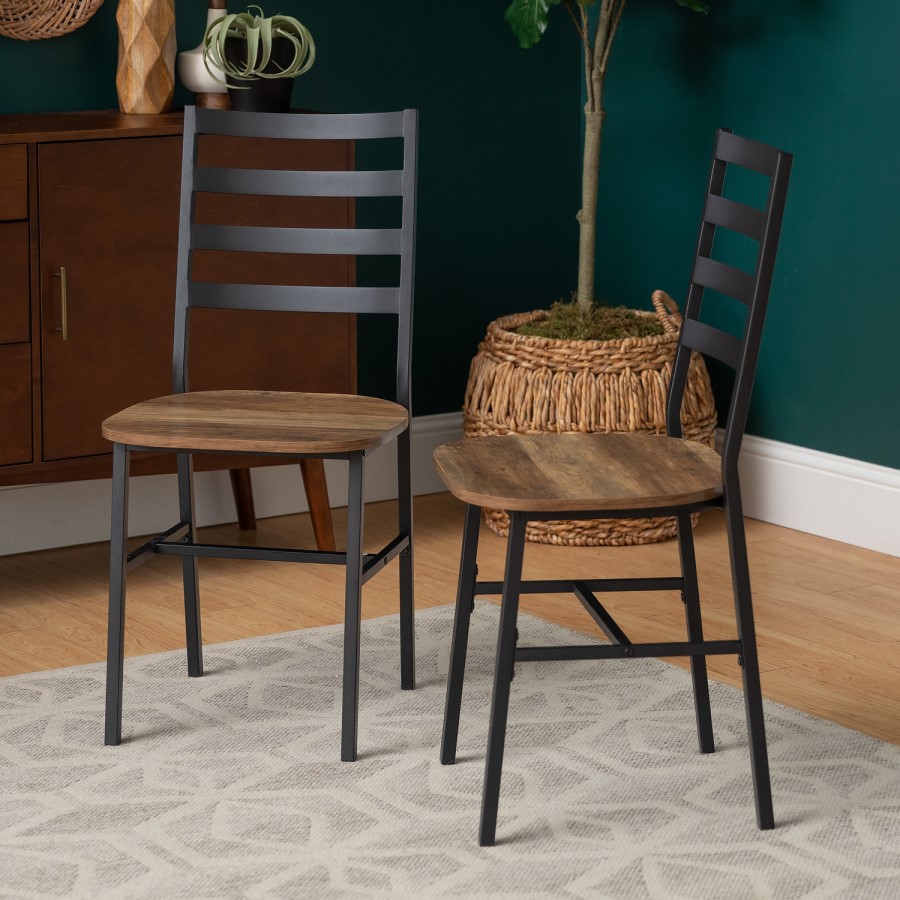 Slat Back Metal and Wood Dining Chair 2-Pack - Reclaimed Reclaimed Wood