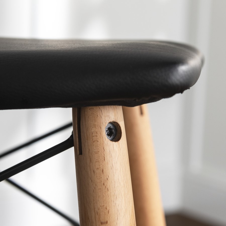 26" Mid Century Modern Faux Leather Solid Wood Metal Kitchen Counter Height Stool - Black