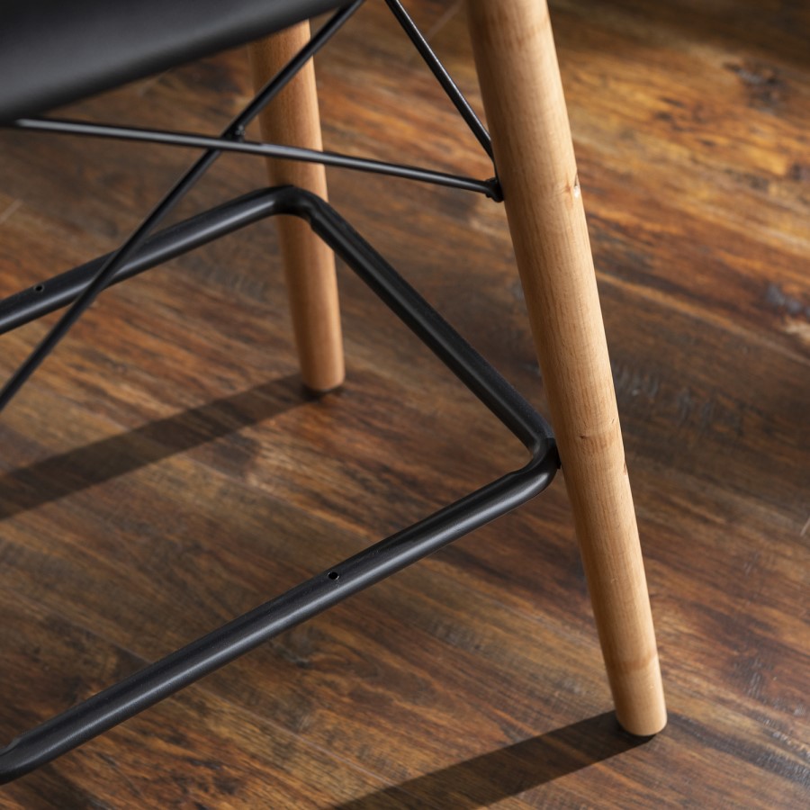 26" Mid Century Modern Faux Leather Solid Wood Metal Kitchen Counter Height Stool - Black