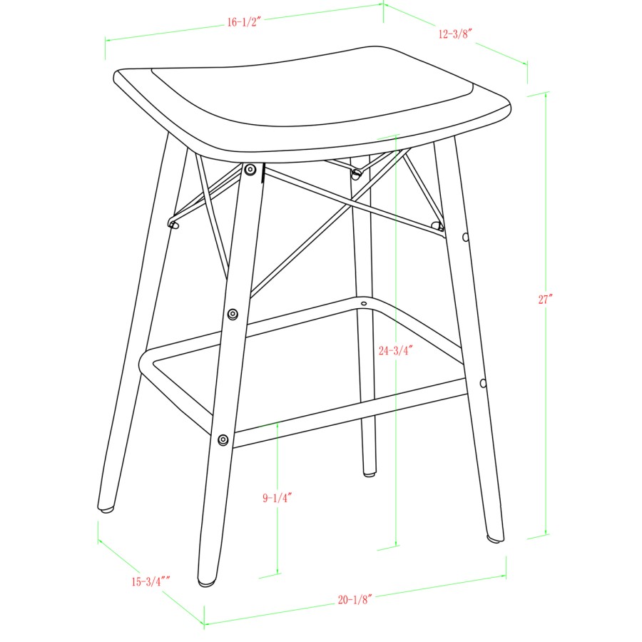 26" Mid Century Modern Faux Leather Solid Wood Metal Kitchen Counter Height Stool - Black