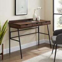 Dark Walnut Office Desk with 3 Slimline Drawers - Foster