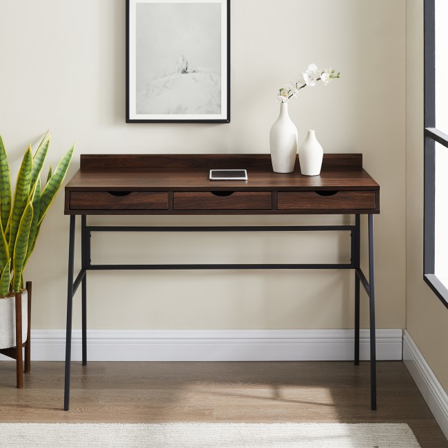 Dark Walnut Office Desk with 3 Slimline Drawers - Foster