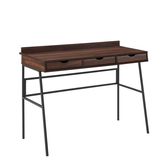 Dark Walnut Office Desk with 3 Slimline Drawers - Foster