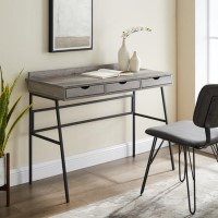 Grey Wooden Office Desk with 3 Slimline Drawers - Foster