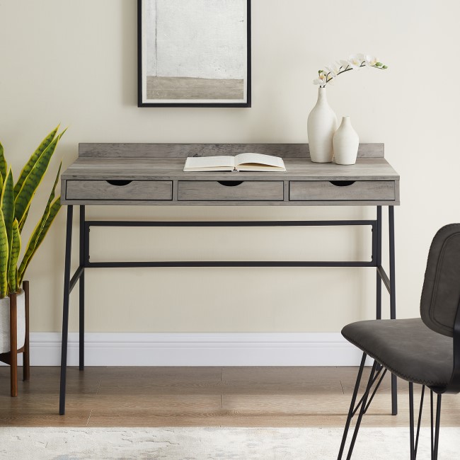 Grey Wooden Office Desk with 3 Slimline Drawers - Foster