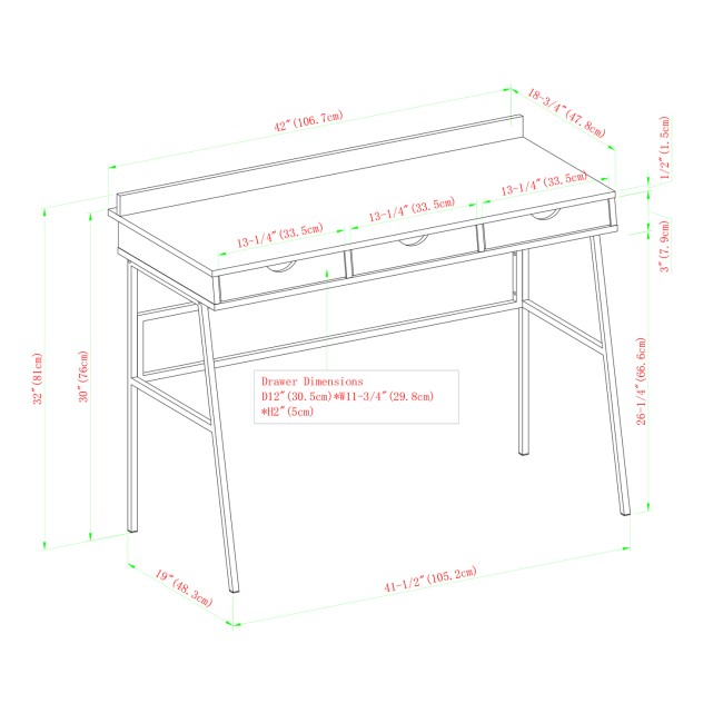 Grey Wooden Office Desk with 3 Slimline Drawers - Foster