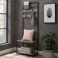 68" Slat Hall Tree with Adjustable Storage - Grey Wash