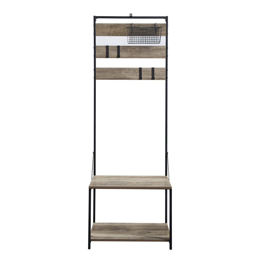 68" Slat Hall Tree with Adjustable Storage - Grey Wash