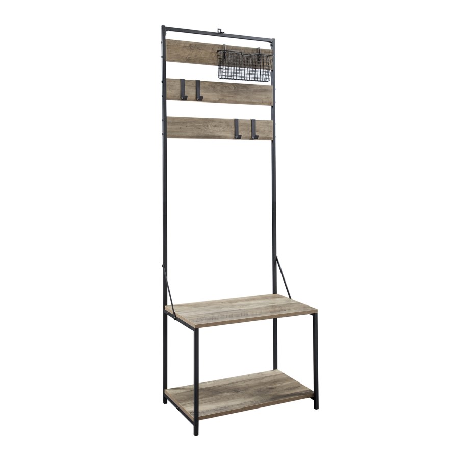 68" Slat Hall Tree with Adjustable Storage - Grey Wash