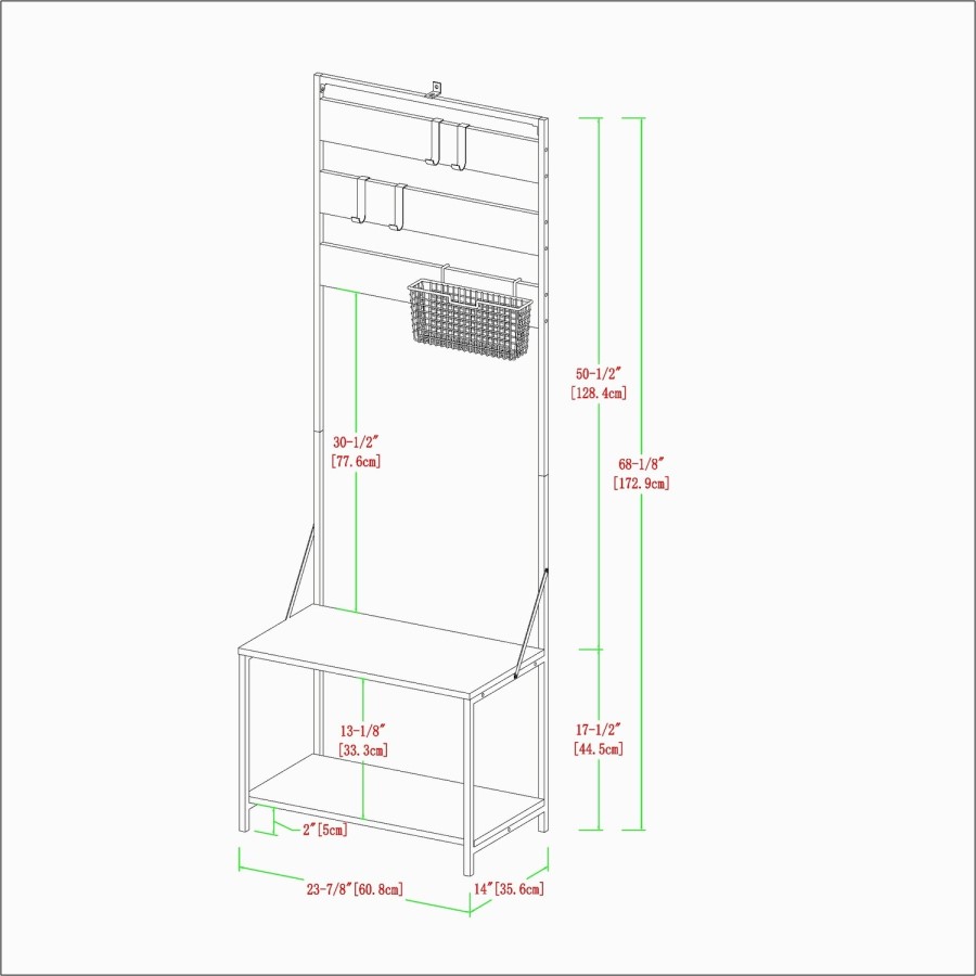 68" Slat Hall Tree with Adjustable Storage - Grey Wash