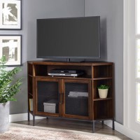 Industrial Mesh Door Corner TV Unit - Dark Walnut
