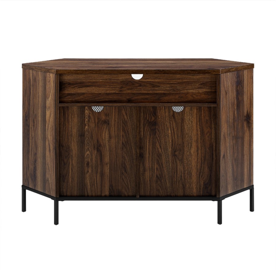 Industrial Mesh Door Corner TV Unit - Dark Walnut