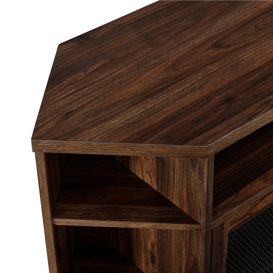 Industrial Mesh Door Corner TV Unit - Dark Walnut