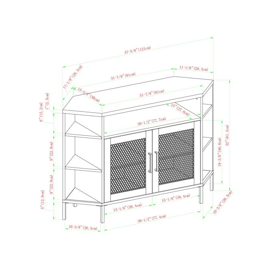 Industrial Mesh Door Corner TV Unit - Dark Walnut