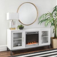52" Wood Fireplace TV Console with Metal Legs - White