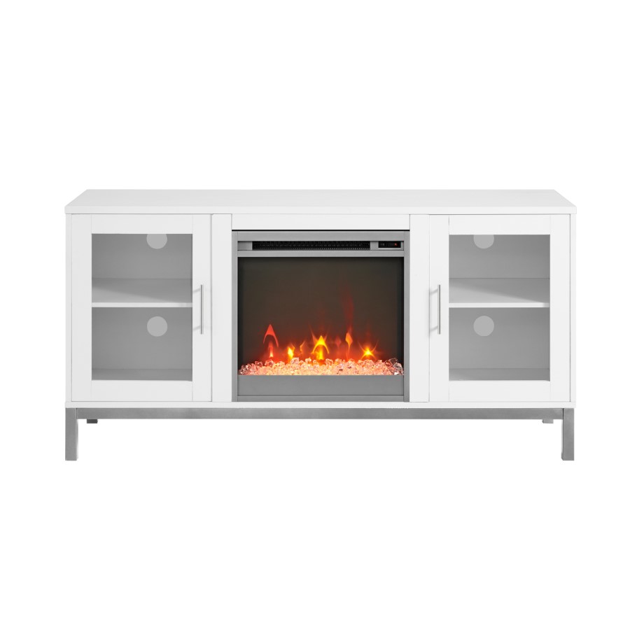 52" Wood Fireplace TV Console with Metal Legs - White