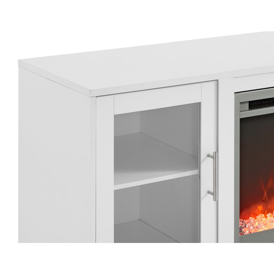 52" Wood Fireplace TV Console with Metal Legs - White