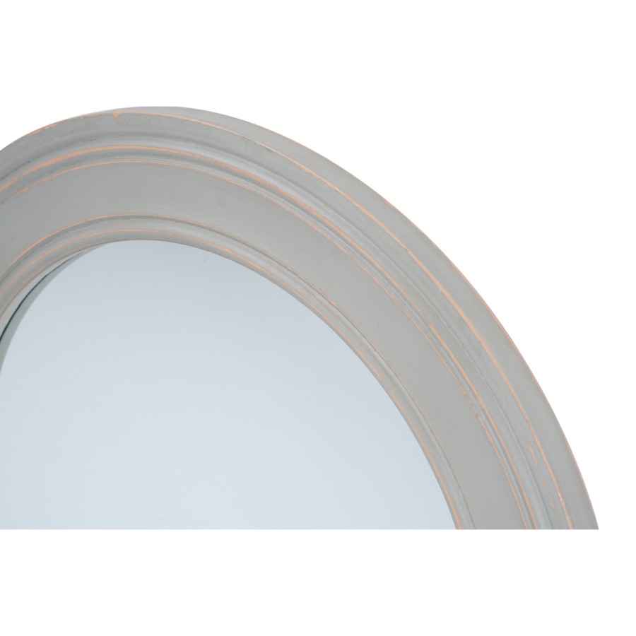Kamala Washed Grey Wood Round Wall Mirror Small