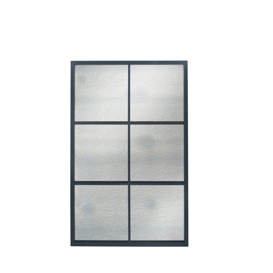 Cody Matt Black Metal 6 Pane Mirror with Foxed Glass