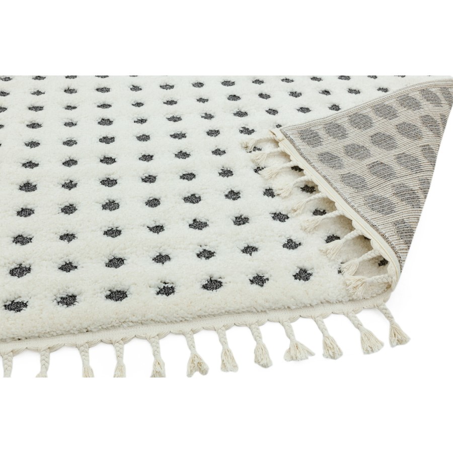 Ariana Grey and White Polka Dot Rug with Tassel Fringe - 120x170cm