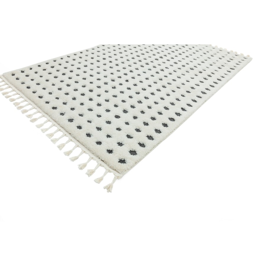 Ariana Grey and White Polka Dot Rug with Tassel Fringe - 120x170cm