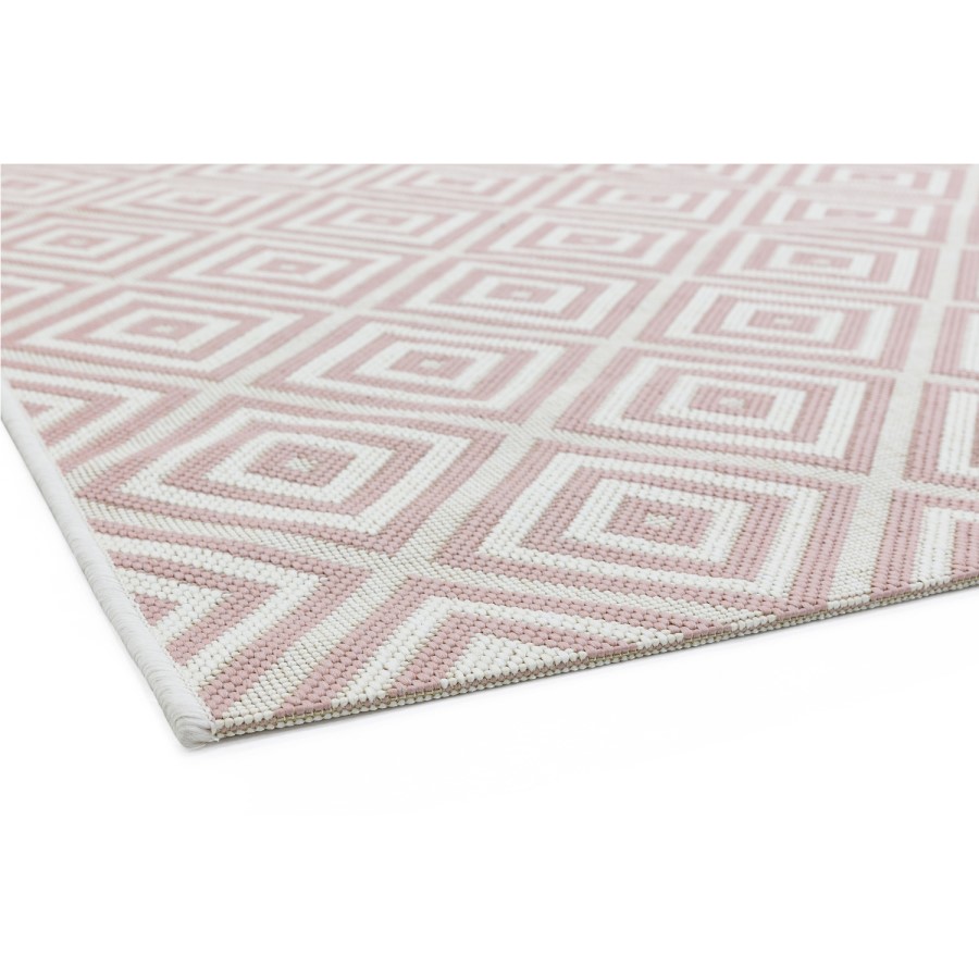 Patio Indoor/Outdoor Pink & White Diamond Rug - 200x290