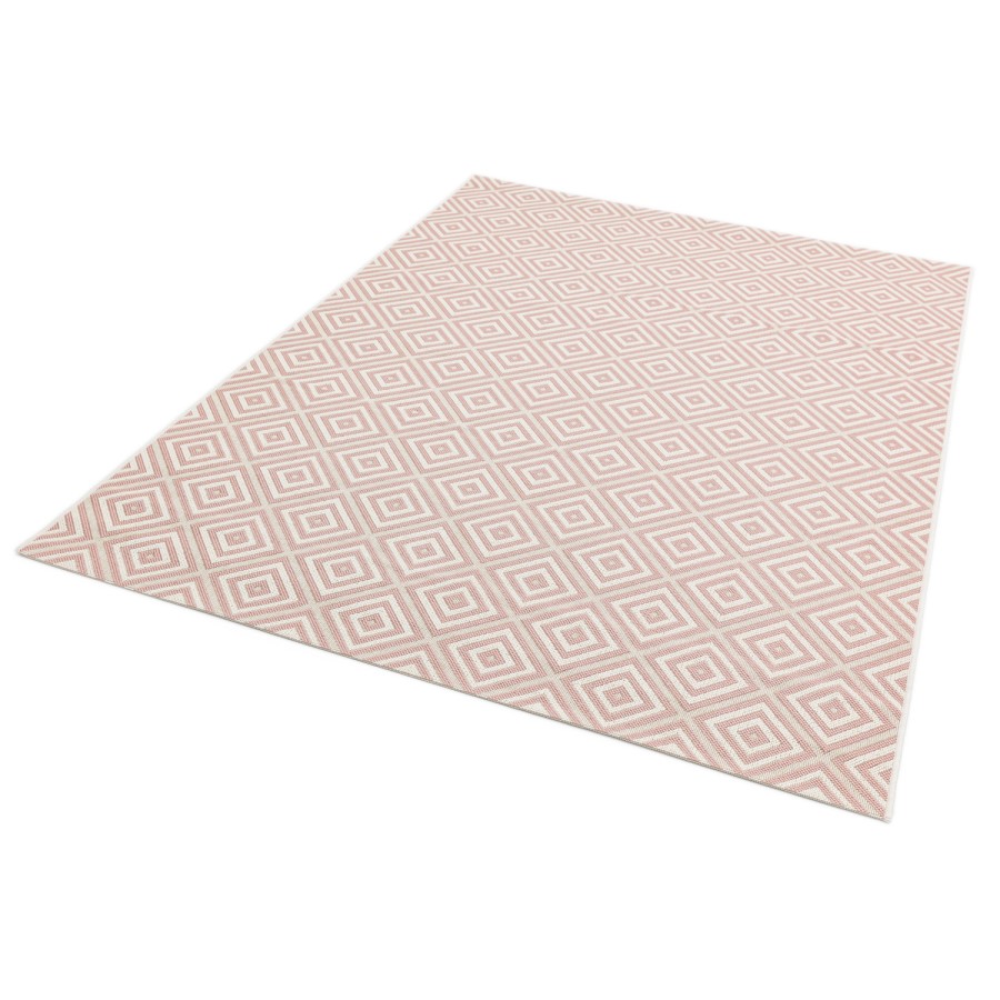 Patio Indoor/Outdoor Pink & White Diamond Rug - 200x290
