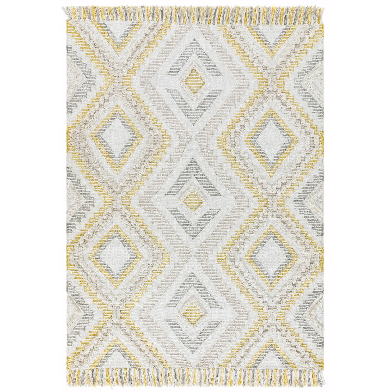 Carlton Indoor/Outdoor Textured Mustard & Grey Rug - 200x290cm ...