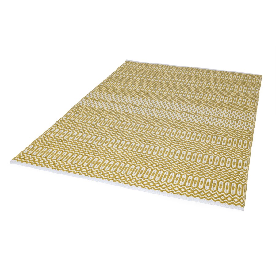 Halsey Indoor/Outdoor Mustard & White Geometric Patterned Rug - 200x290cm