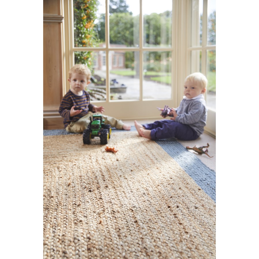 Ripley Natural Jute Rug with Blue Border - 160x230cm