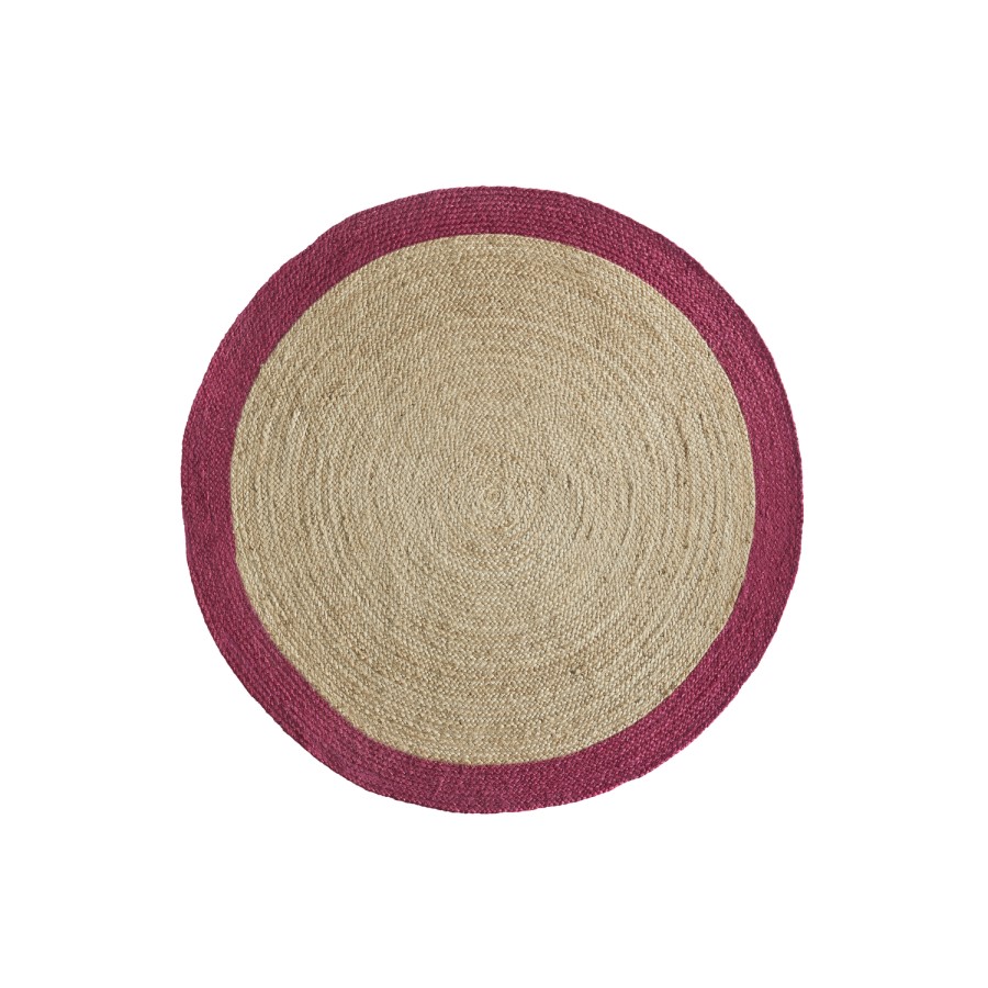Ripley Natural Jute Round Rug with Pink Border - 150x150cm