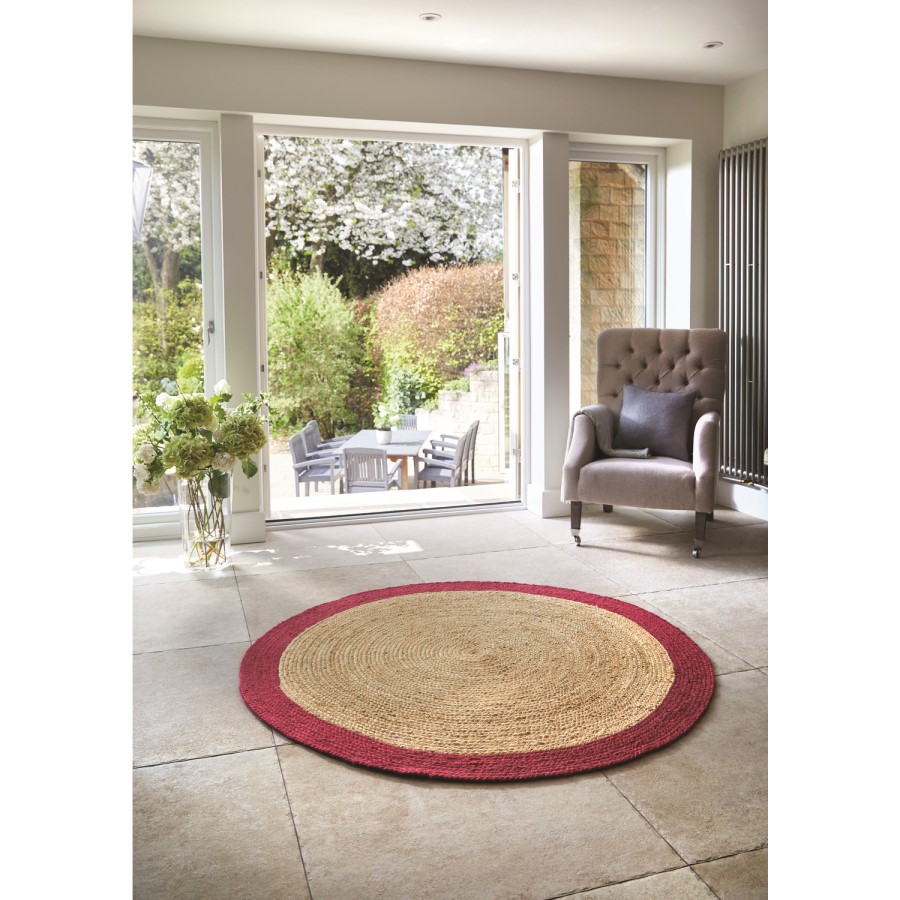 Ripley Natural Jute Round Rug with Pink Border - 150x150cm