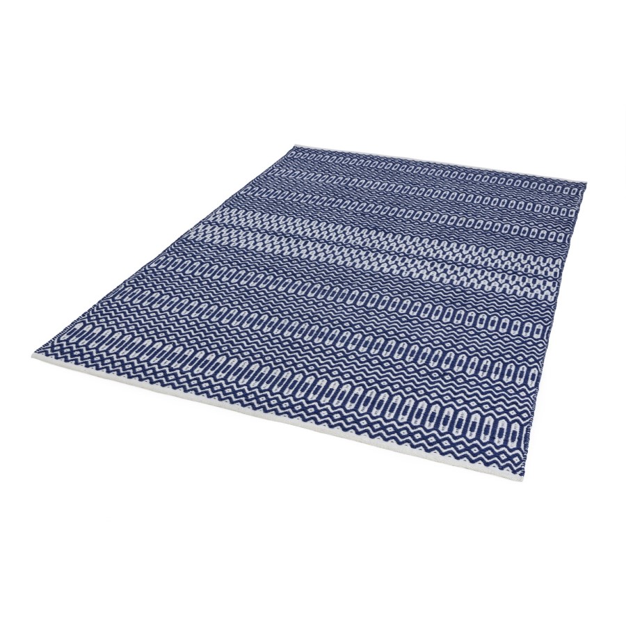 Halsey Indoor/Outdoor Blue & White Geometric Patterned Rug - 200x290cm