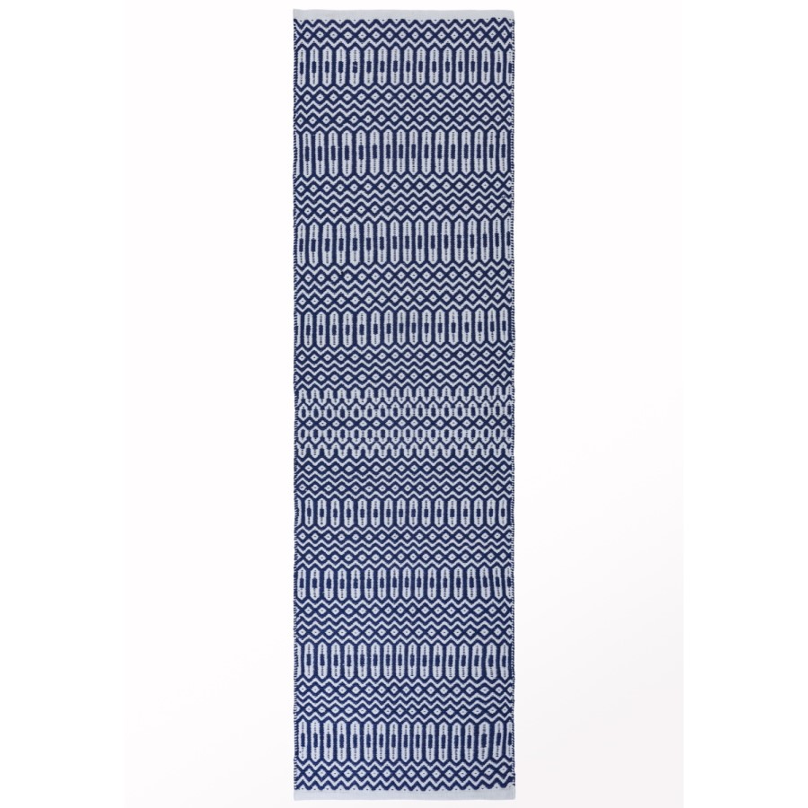 Halsey Indoor/Outdoor Blue & White Geometric Runner Rug - 66x240cm