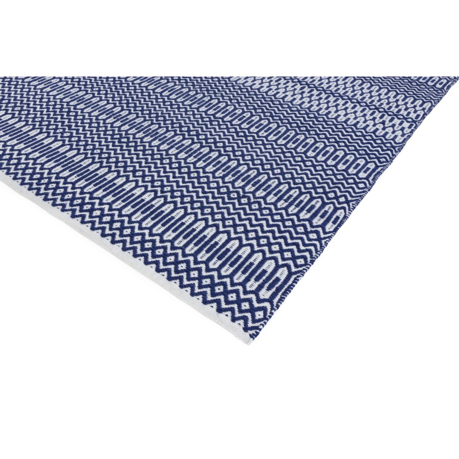 Halsey Indoor/Outdoor Blue & White Geometric Runner Rug - 66x240cm