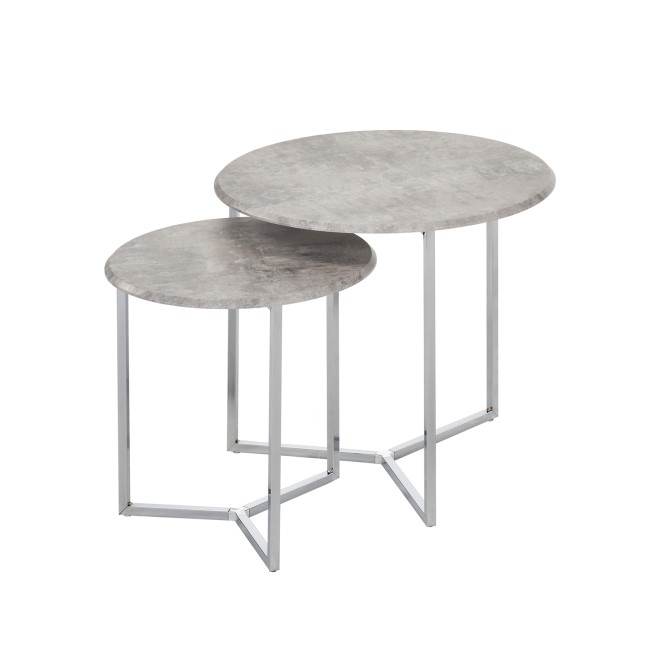 Round Grey Marble Effect  Nest of 2 Tables - Castello