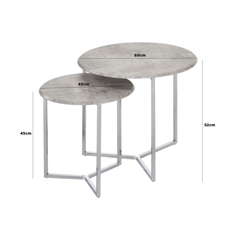 Round Grey Marble Effect  Nest of 2 Tables - Castello